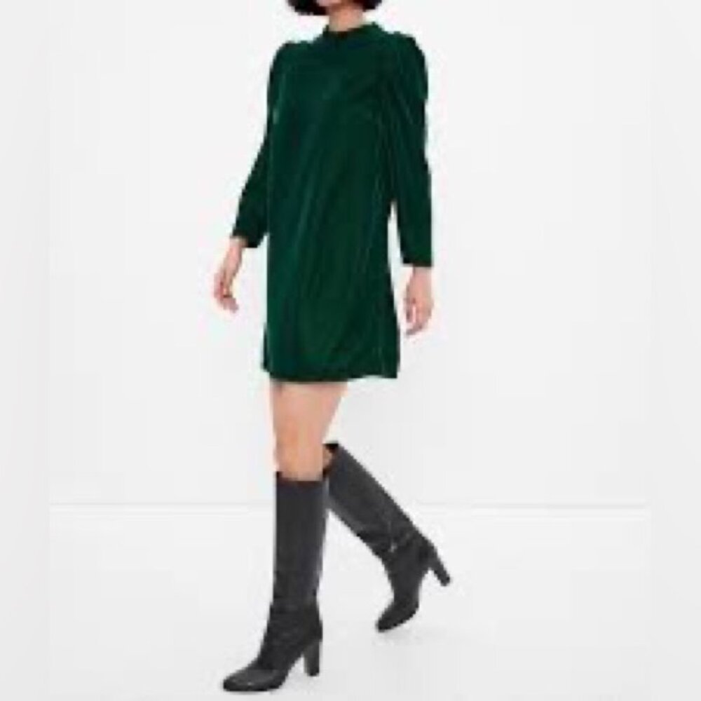 GAP Dark Green Long Sleeve Velvet Shift Dress